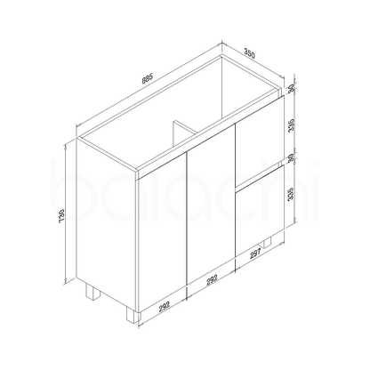 Lucena 900mm Slim Right Drawer PVC Water Proof Bathroom Vanity Cabinet