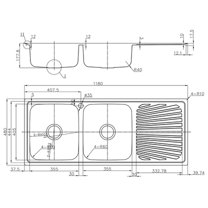 Otus Double Left Hand Bowl & Single Drainer Kitchen Sink
