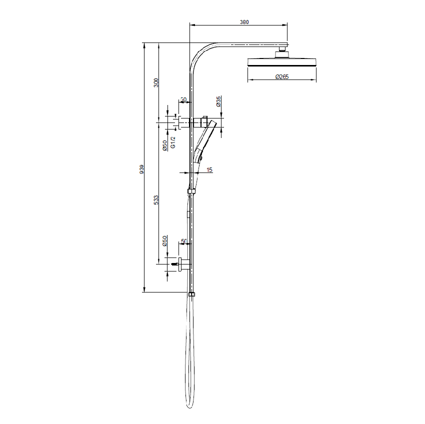 Sulu II Round Multi Function Shower Set Gun Metal