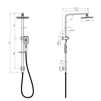 Eden Square Multi Function Shower Combo Matte Black