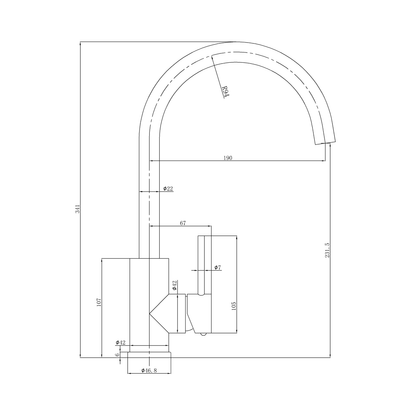 Otus Slimline SS Sink Mixer in Matte Black
