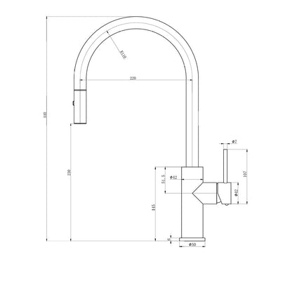 Otus Slimline Pull-Out Kitchen And Laundry Sink Mixer Brushed Copper