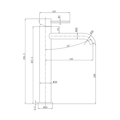Otus Slimline SS Highrise Basin Mixer Brushed Nickel