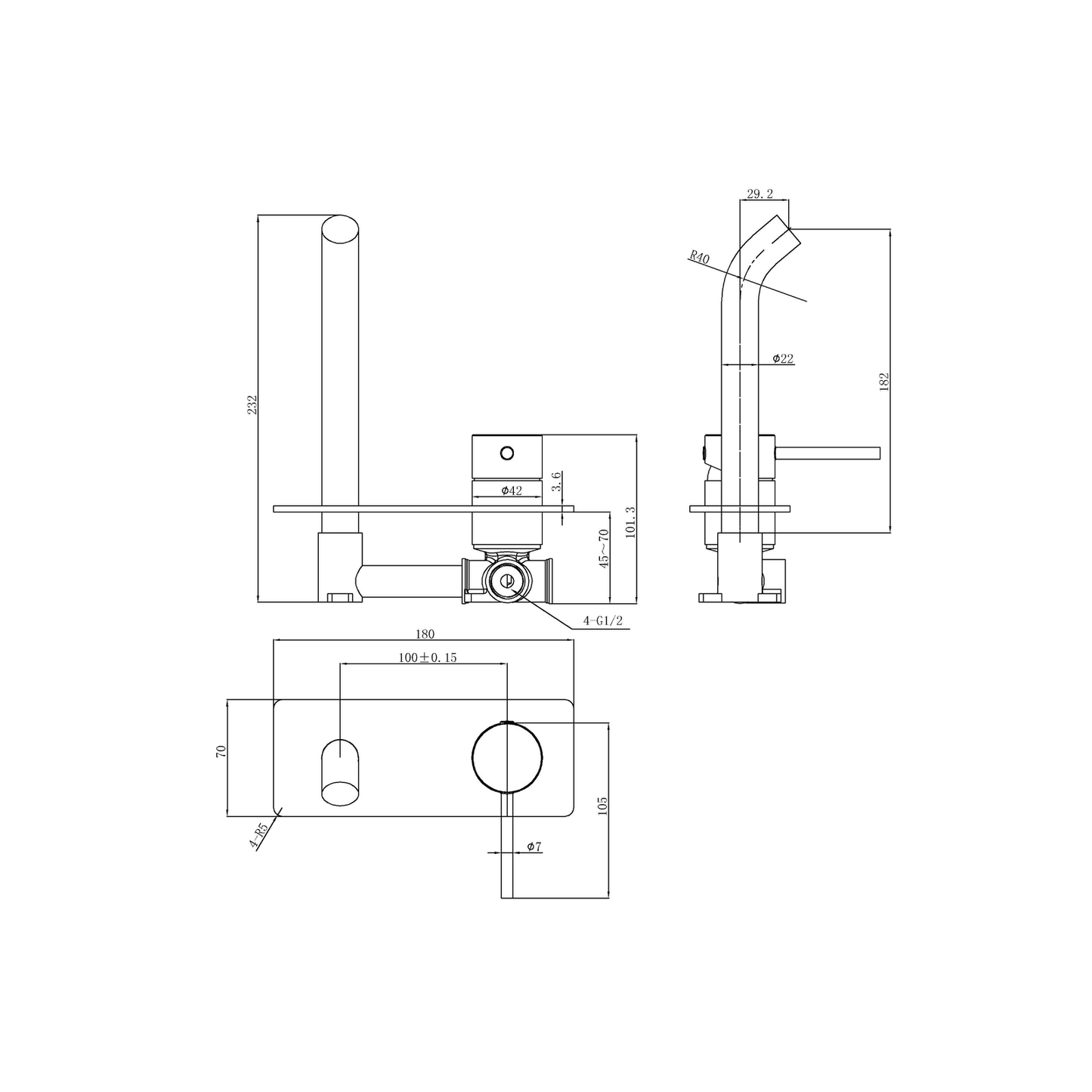 Otus Slimline SS Wall Basin Mixer Chrome