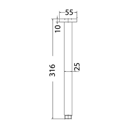 Square Ceiling Shower Arm 310mm Chrome