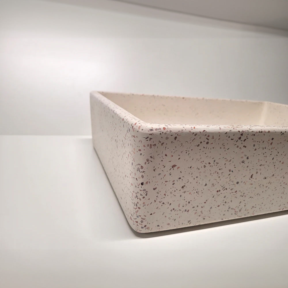 Spring Hill Designs Aila Rectangular Above Counter Concrete Basin White Terrazzo Pink Aggregate