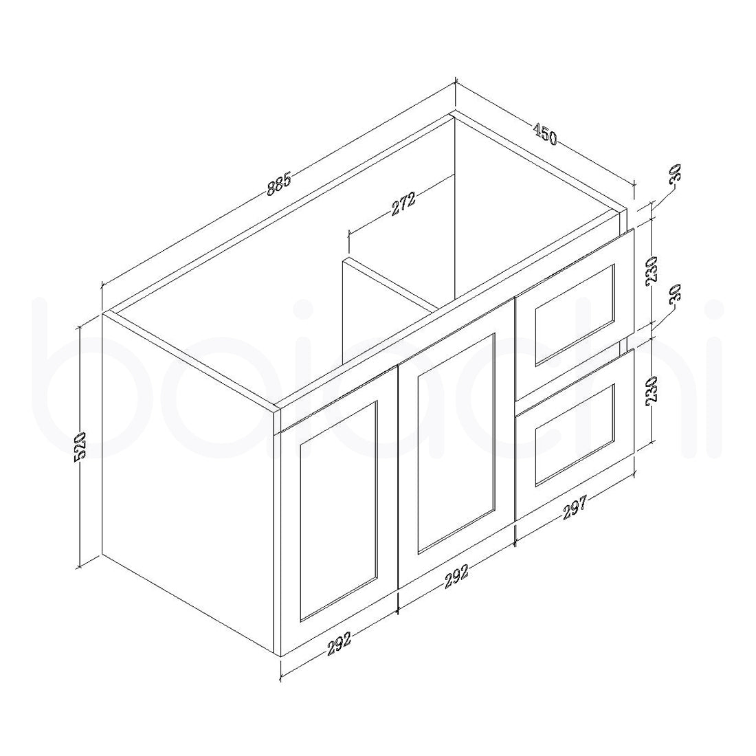 Shaker 900mm Plywood Wall Hung Bathroom Vanity Cabinet