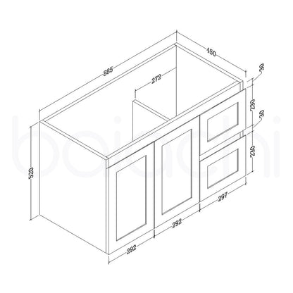 Shaker 900mm Plywood Wall Hung Bathroom Vanity Cabinet