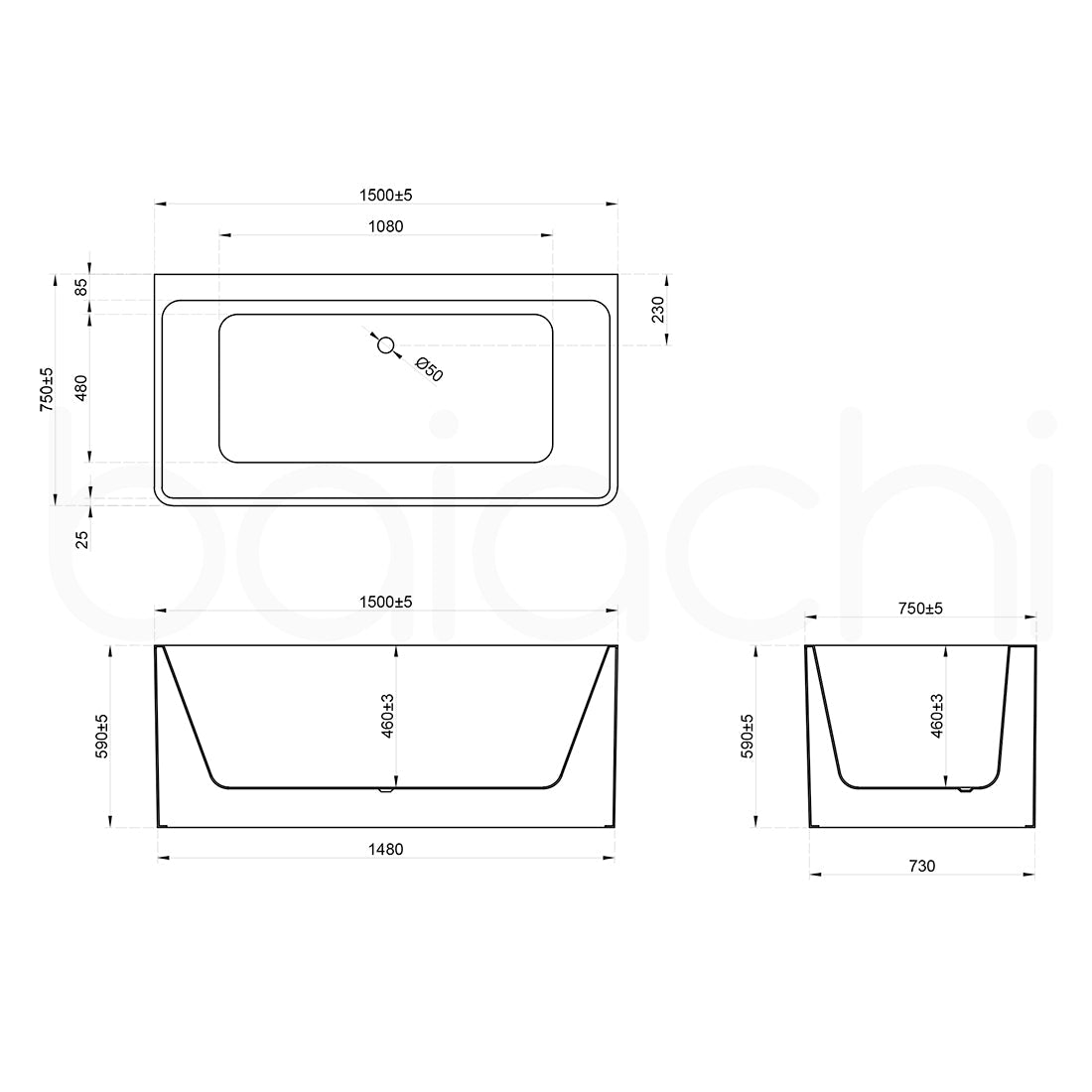 Baiachi Cubi 1500 Freestanding 10 Jet Spa Bath