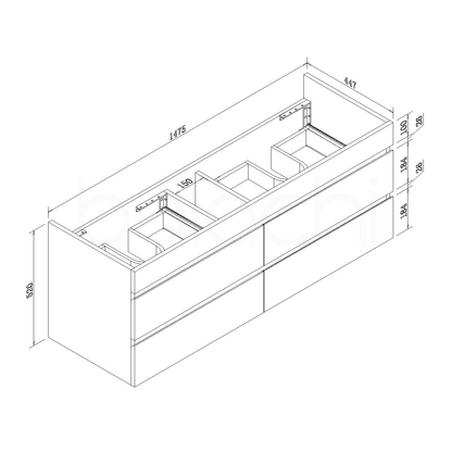 Vellena 1500mm PVC Water Proof Wash White Wall Hung Bathroom Vanity Cabinet