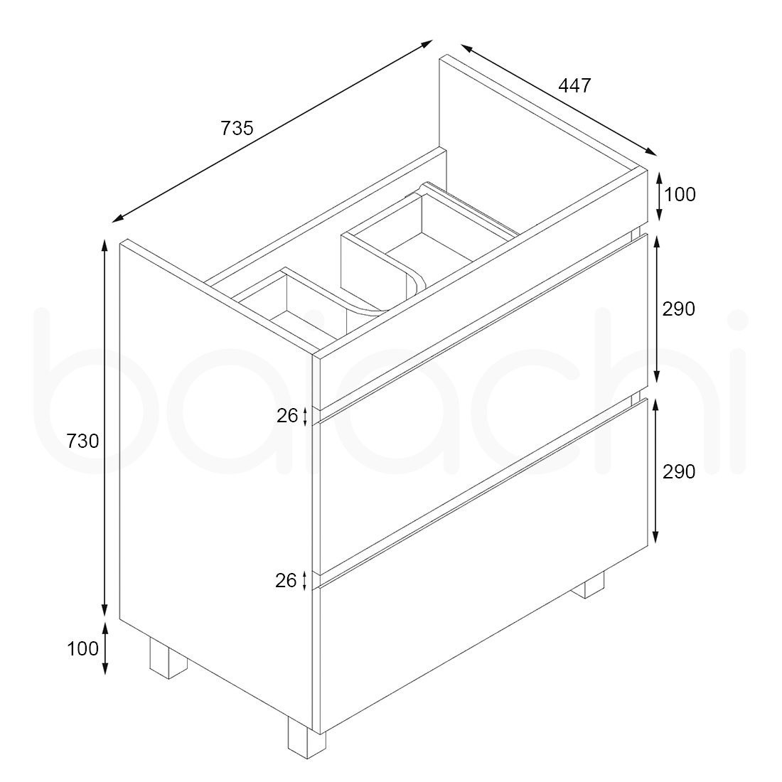 Baiachi vellena 750mm Plywood Empire Oak Bathroom Vanity Cabinet