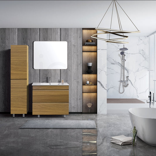 Vellena 900mm Plywood Prime Oak Bathroom Vanity Cabinet