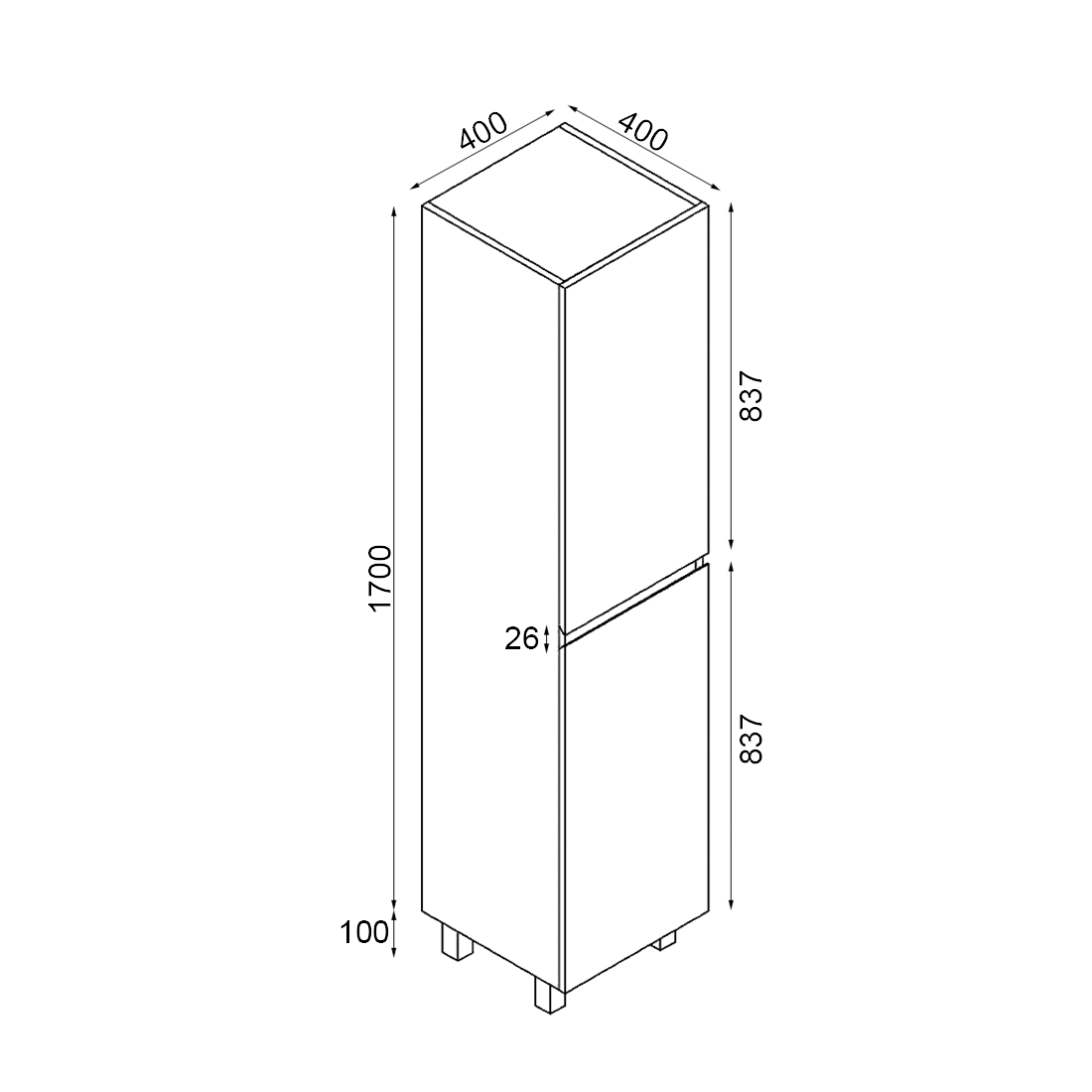 Vellena Plywood Gloss White Bathroom Tallboy Cabinet Wall Hung Legs