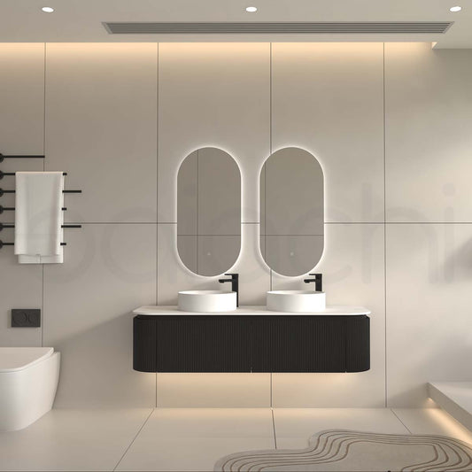 Baiachi Gympie 1500 Black Fluted Timber Bathroom Vanity Wall Hung Calacatta Stone