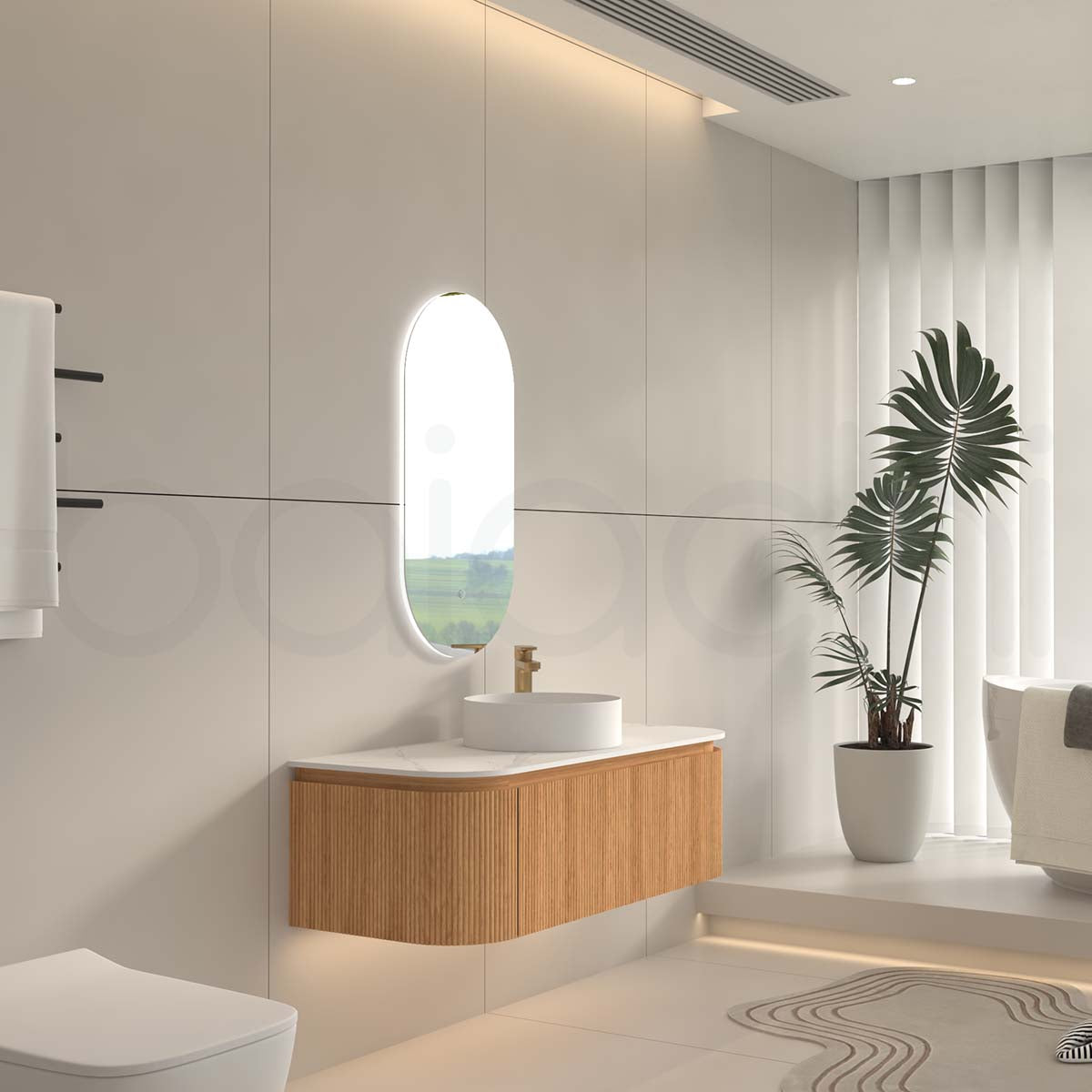 Baiachi Gympie 1200 Fluted Timber Bathroom Vanity Wall Hung Calacatta Stone