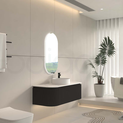 Baiachi Gympie 1200 Black Fluted Timber Bathroom Vanity Wall Hung Calacatta Stone