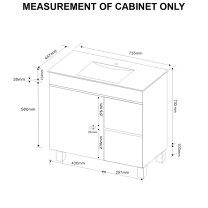 PACKAGE DEAL Windsor 750mm R Bathroom Vanity Wash Basin INCLUDING Mixer & Plugwaste