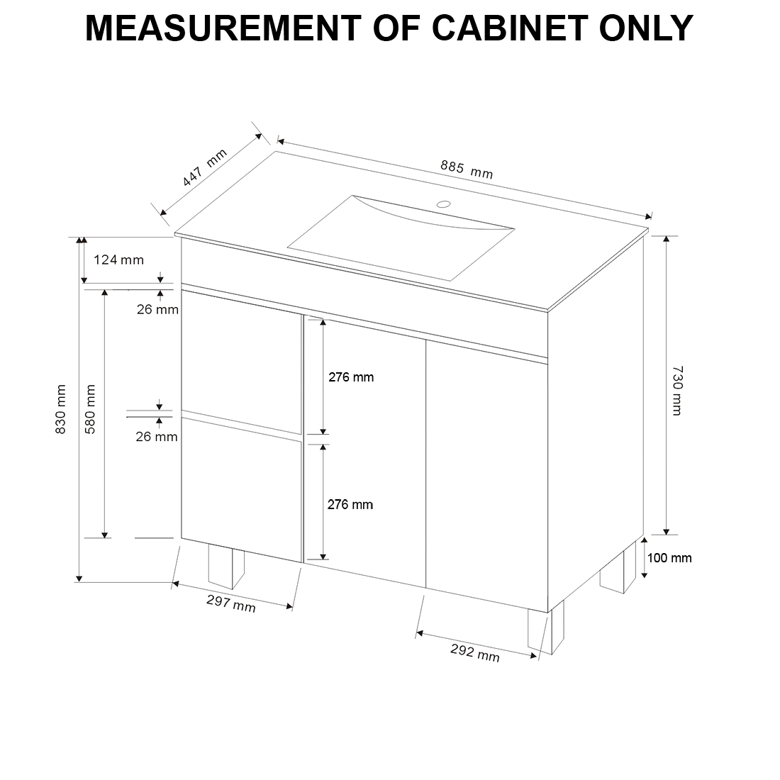 PACKAGE DEAL Windsor 900mm L Bathroom Vanity Wash Basin INCLUDING Mixer & Plugwaste