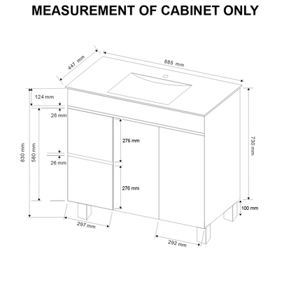 PACKAGE DEAL Windsor 900mm L Bathroom Vanity Wash Basin INCLUDING Mixer & Plugwaste