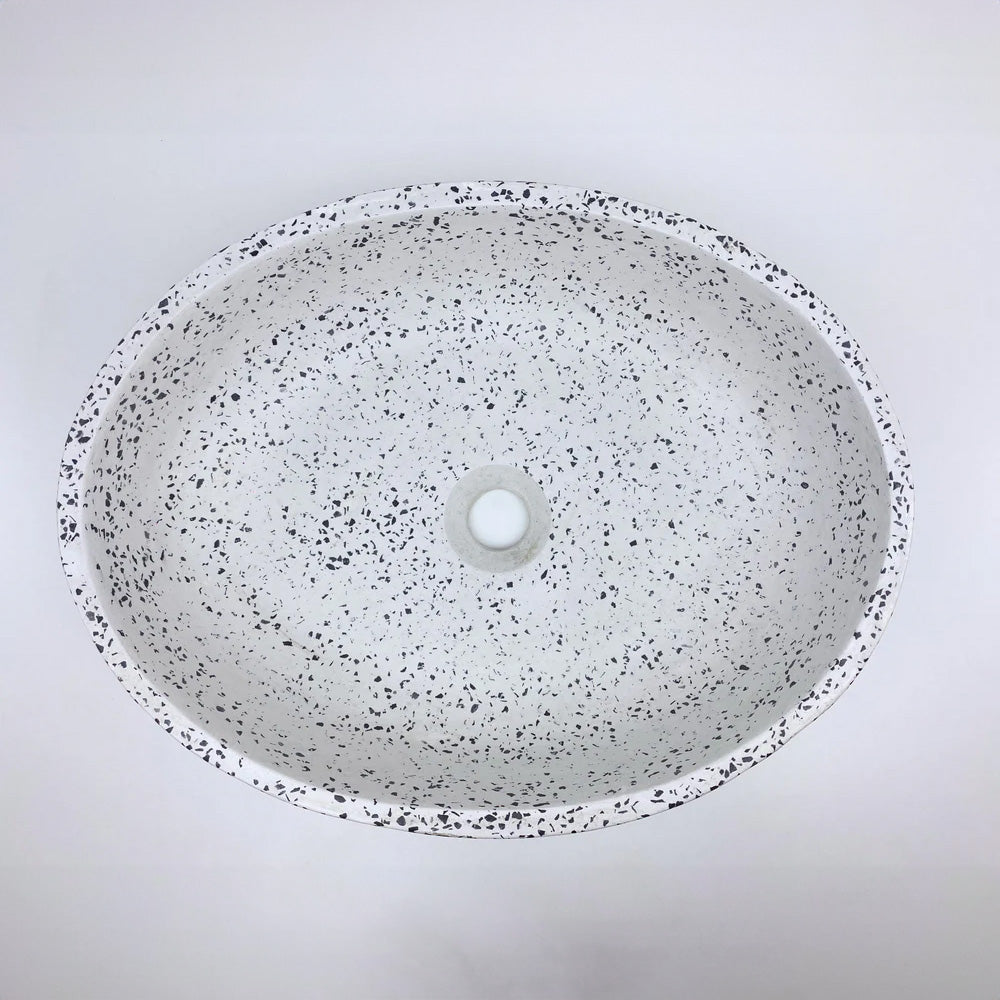 Spring Hill Designs Helia Petite Oval Above Counter Concrete Basin White Terrazzo Black Aggregate