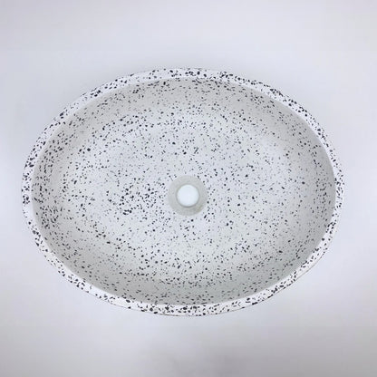 Spring Hill Designs Helia Petite Oval Above Counter Concrete Basin White Terrazzo Black Aggregate