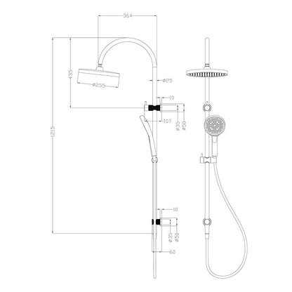 Linie Round Multi-Function Shower Set Matte Black 250mm