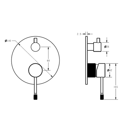 Linie Wall Mixer With Diverter Matte Black