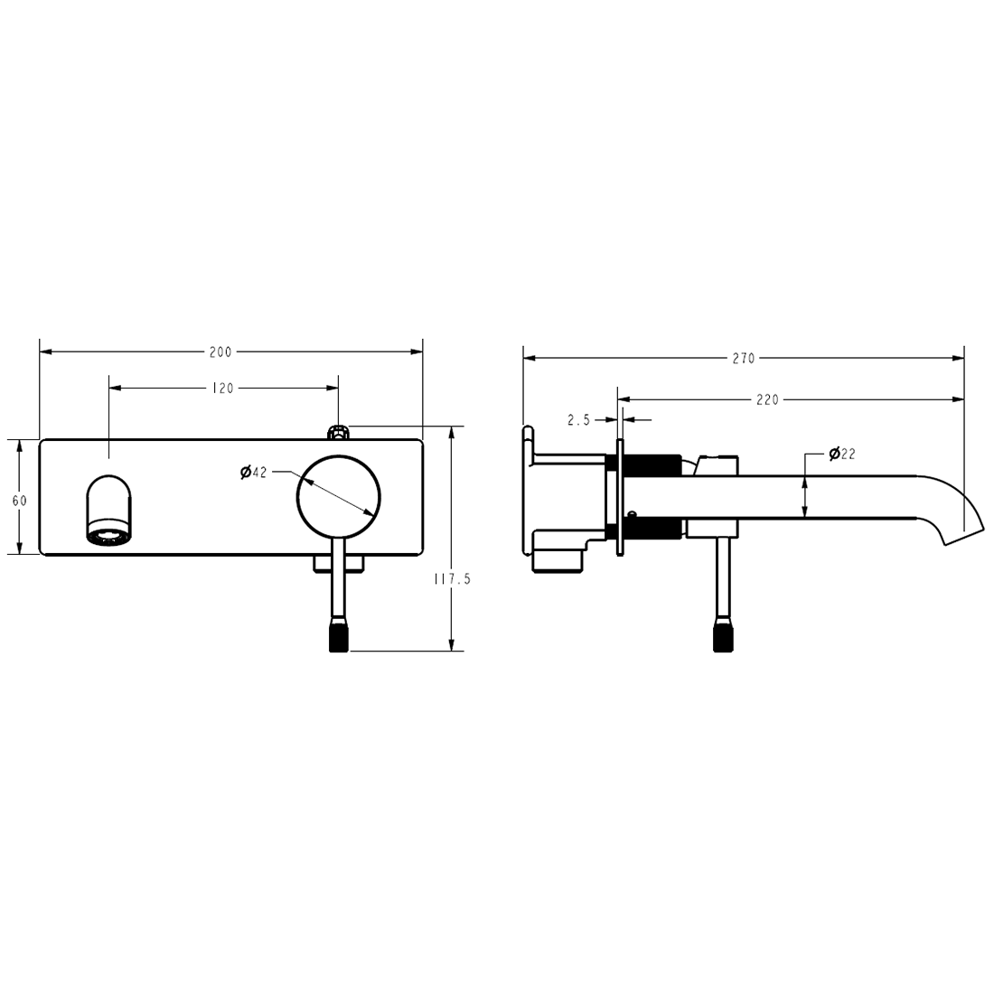 Linie Wall Basin Mixer 220mm Spout Gun Metal