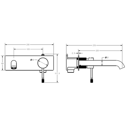 Linie Wall Basin Mixer 220mm Spout Brushed Gold