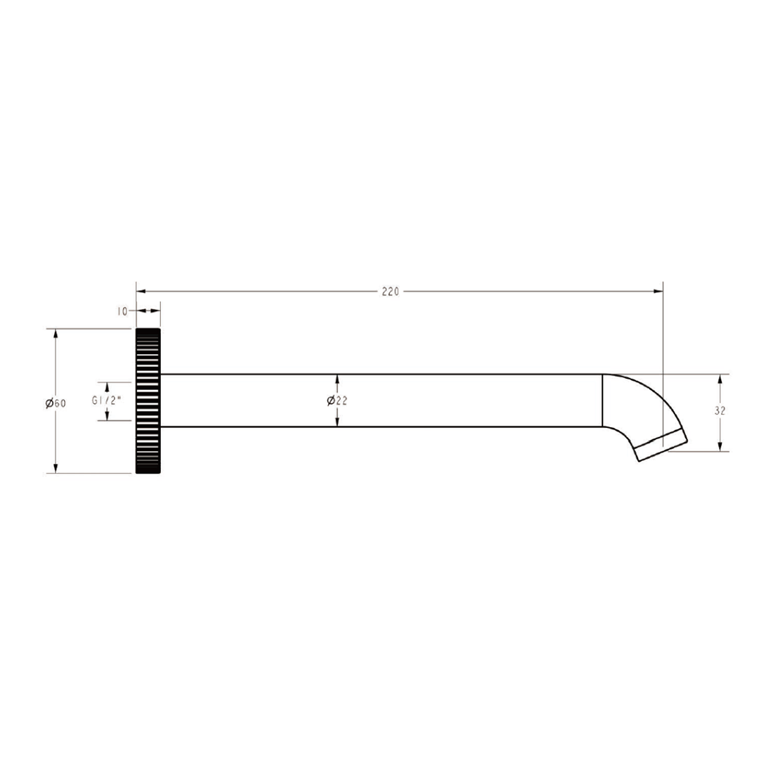 Linie Bath Spout 220mm Gun Metal