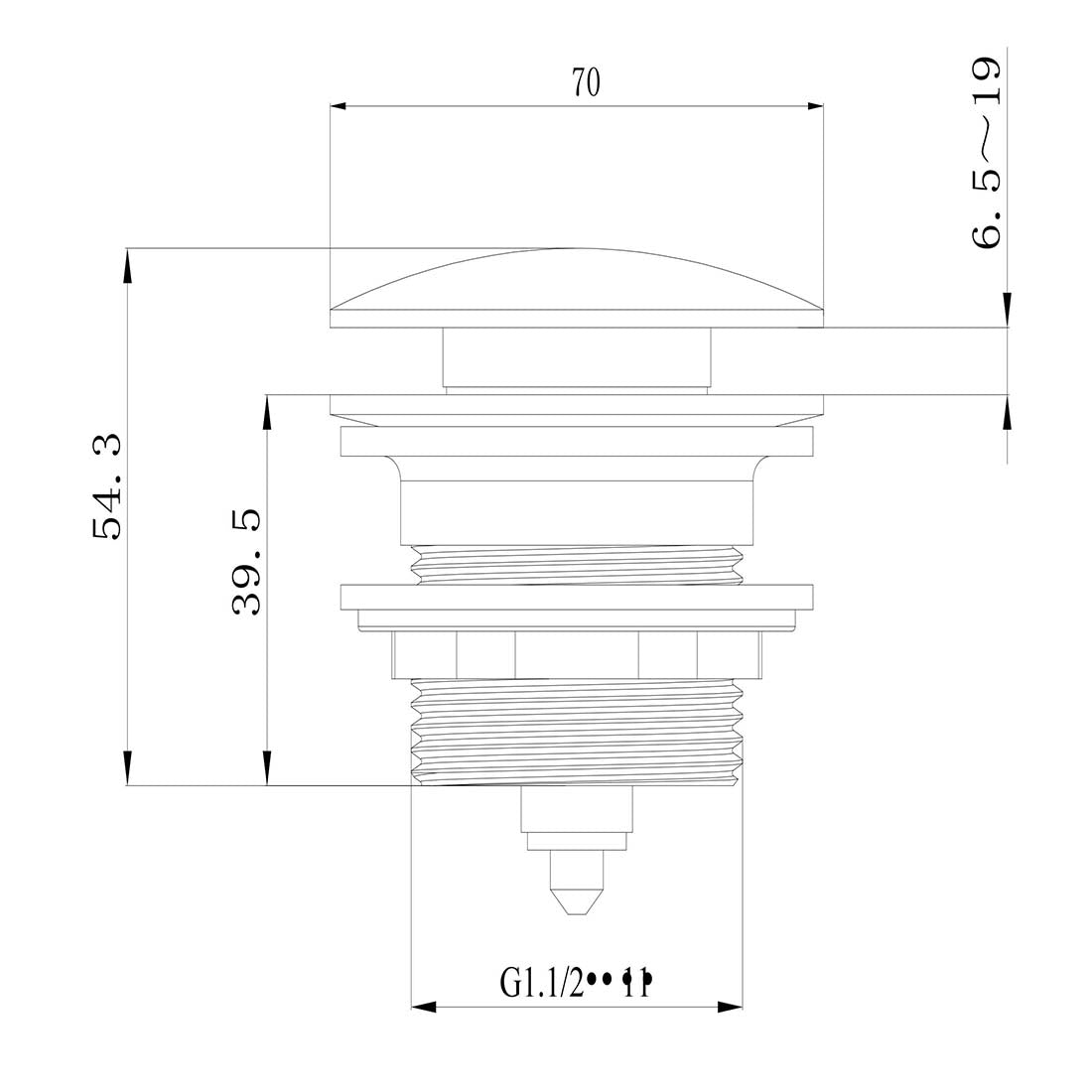 Dome Pop Up 40mm Bath Waste Non-Overflow Brushed Copper